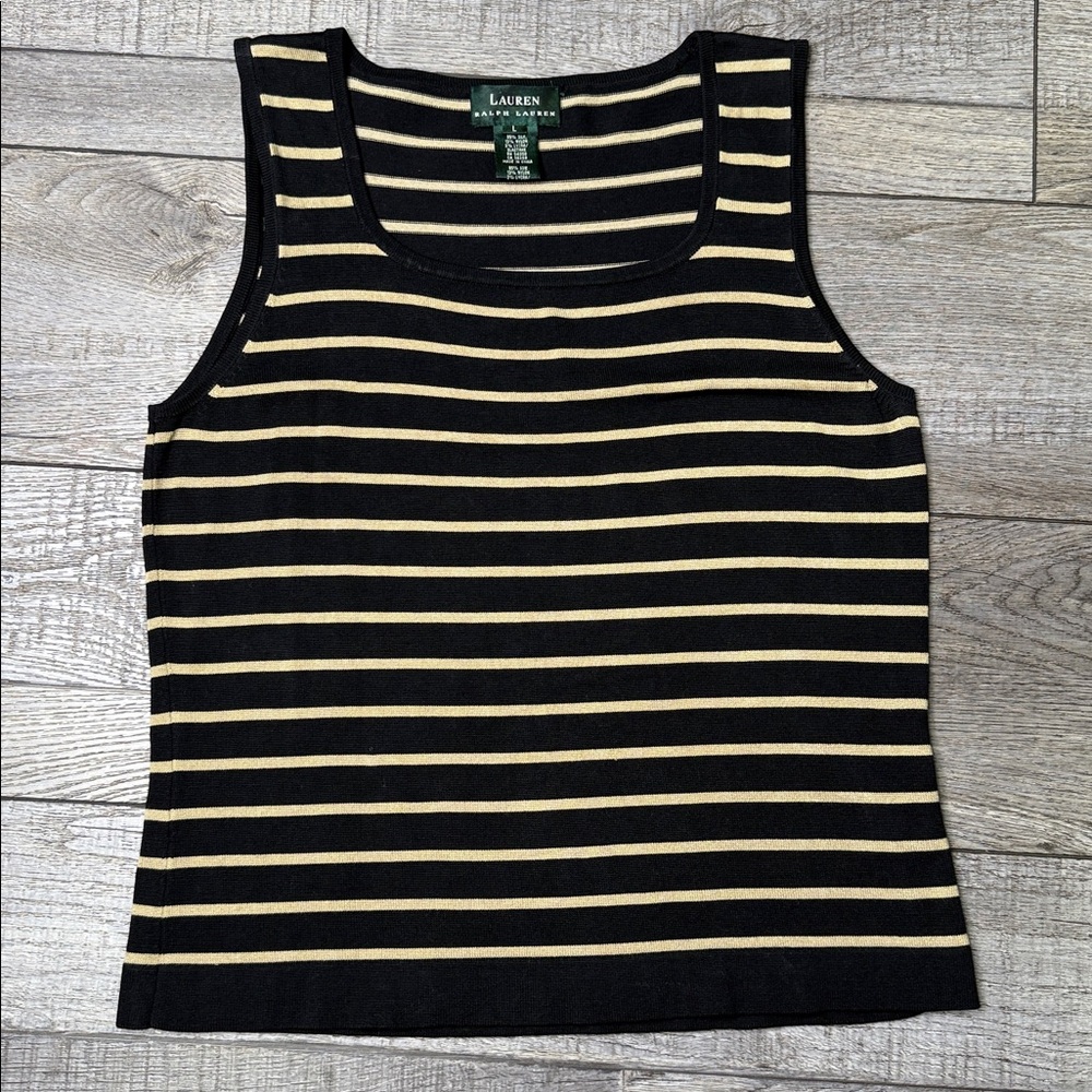 Ralph Lauren Black and Cream Striped Tank Top